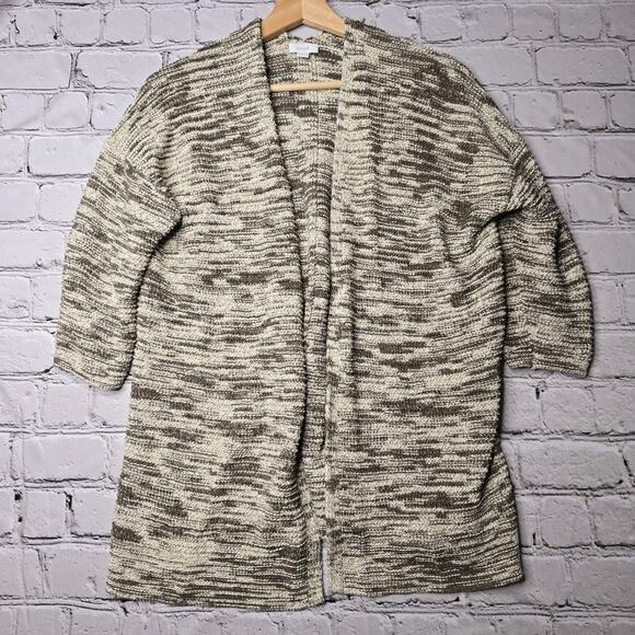 J Jill Cotton Blend Knit Brown Cream Half Sleeve Open Cardigan Sweater Small - Picture 1 of 10